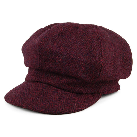 Failsworth Hats HARRIS TWEED Herringbone Gabby Baker Boy Cap - Burgundy