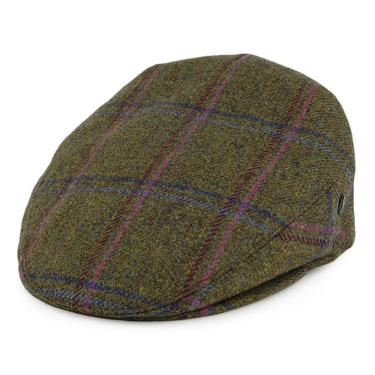 City Sport Saxony Windowpane British Wool Flat Cap - Moss