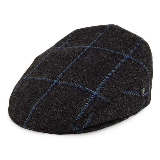City Sport Saxony Windowpane British Wool Flat Cap - Charcoal