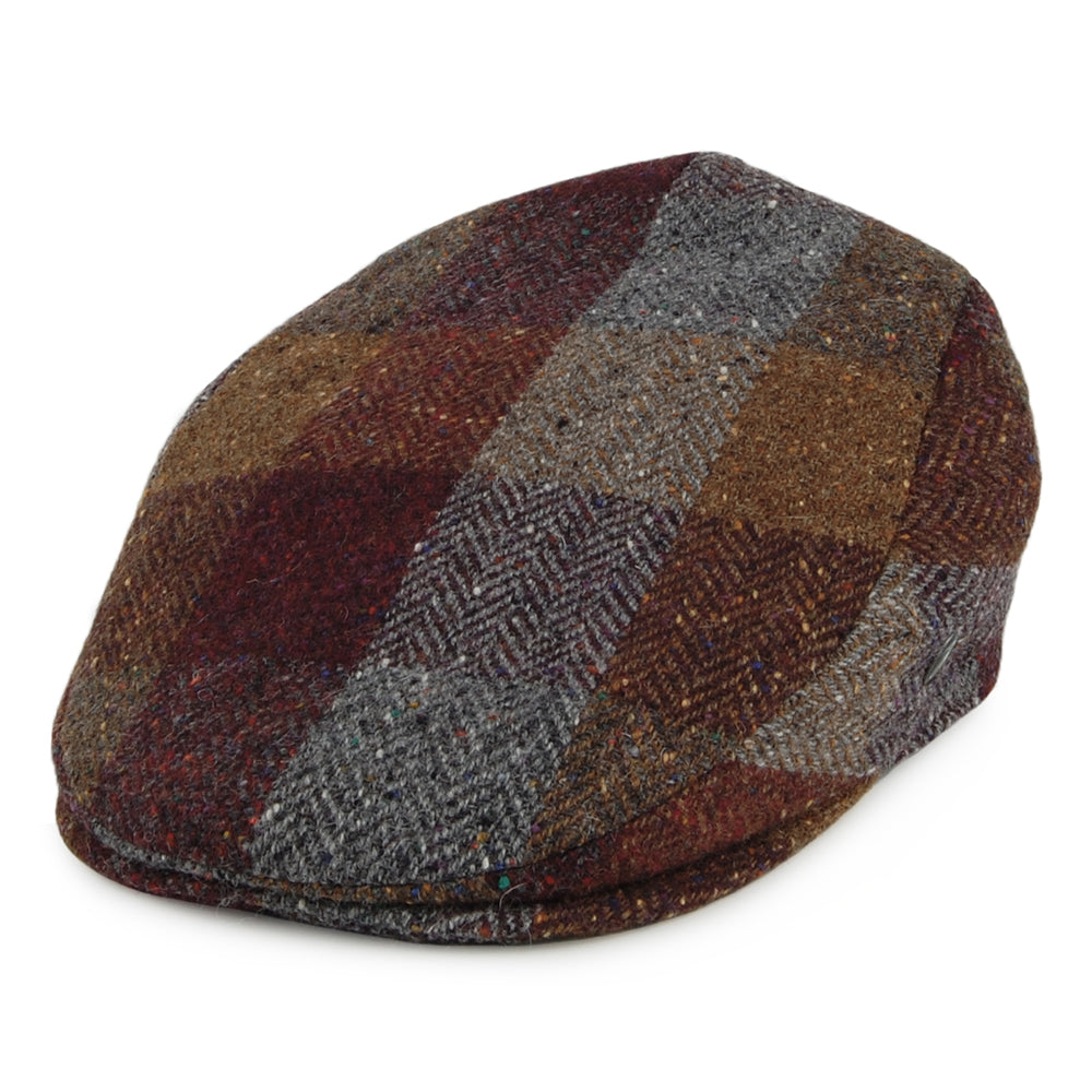 City Sport Donegal Tweed Patch Flat Cap - Brown-Burgundy