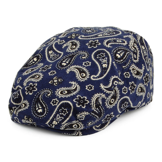 Carlos Santana Hats Fantasy Paisley Cotton Corduroy Flat Cap - Navy Multi