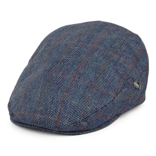 City Sport Windowpane Pure Silk Flat Cap - Navy Blue