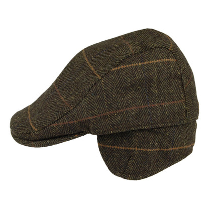 Barbour Hats Cheviot Herringbone Flat Cap With Earflaps - Olive