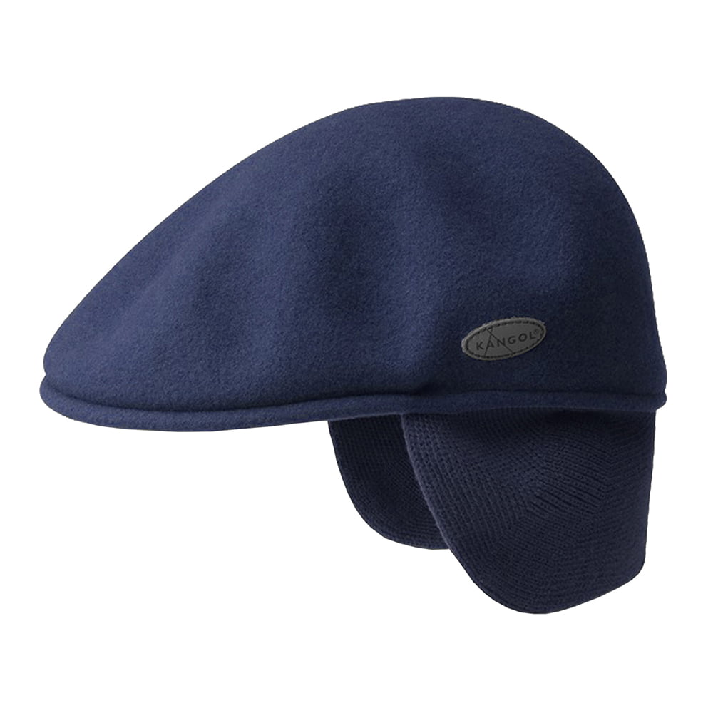 Kangol Wool 504 Earflaps Flat Cap - Navy Blue