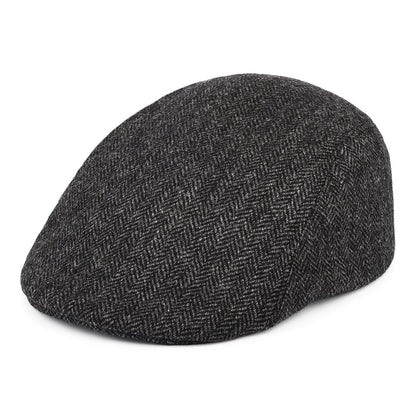 Christys Hats Spectator Tweed Herringbone Flat Cap with Earflaps - Grey