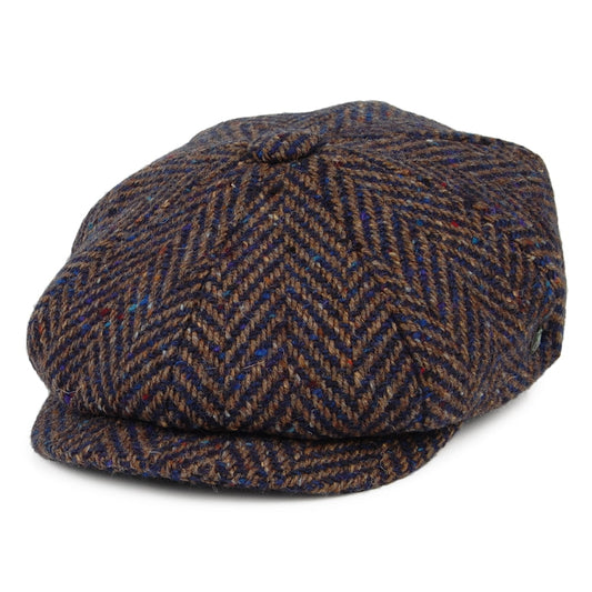City Sport Donegal Tweed Herringbone Deep Fit Newsboy Cap - Blue-Grey