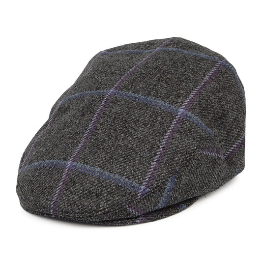 City Sport Windowpane Virgin English Wool Flat Cap - Charcoal