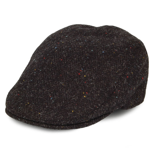 Failsworth Hats Harris Tweed Herringbone Oban Flat Cap with Earflaps - Charcoal
