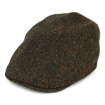 Failsworth Hats Harris Tweed Herringbone Oban Flat Cap with Earflaps - Olive