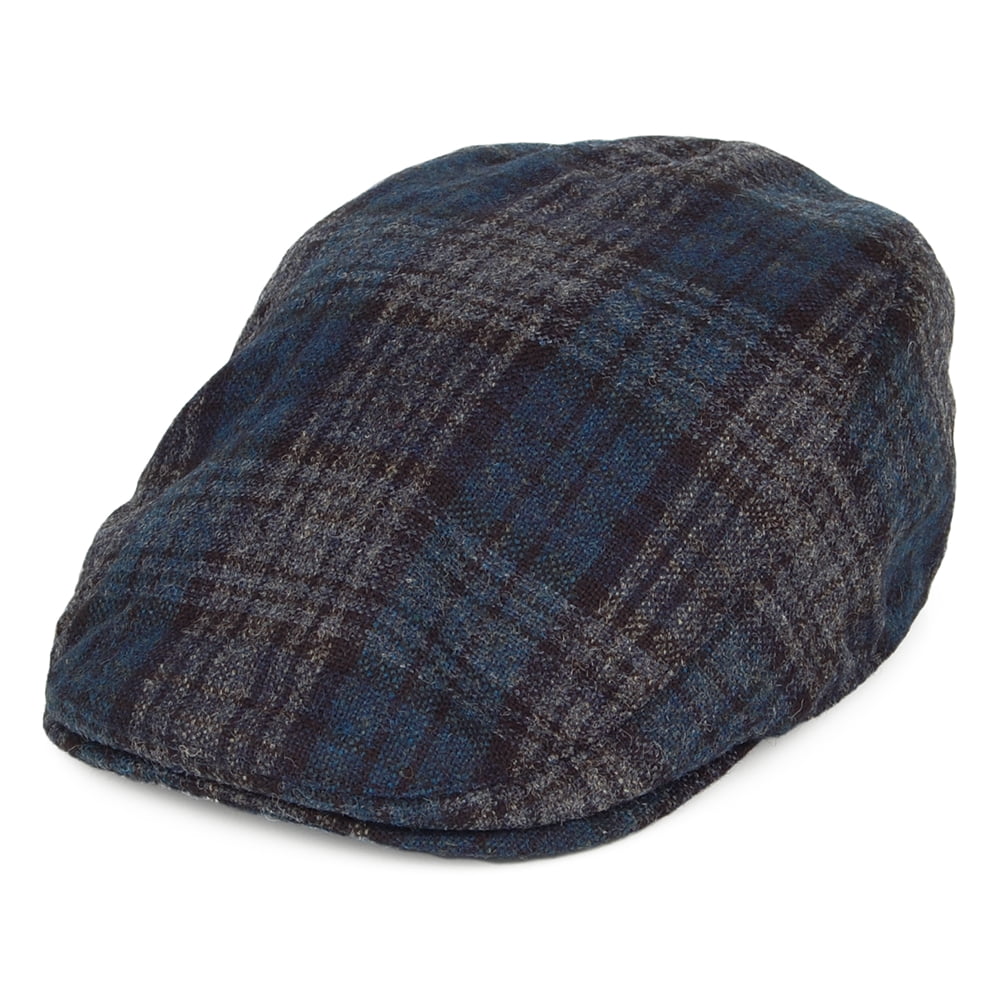 Failsworth Hats Westerdale Checked Flat Cap with Earflaps - Blue-Multi
