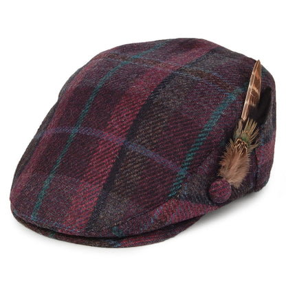Failsworth Hats British Wool Tartan Feather Flat Cap - Purple-Blue