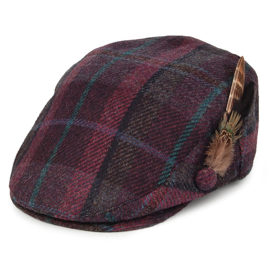Failsworth Hats British Wool Tartan Feather Flat Cap - Purple-Blue