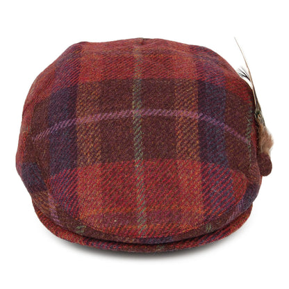 Failsworth Hats British Wool Tartan Feather Flat Cap - Burgundy
