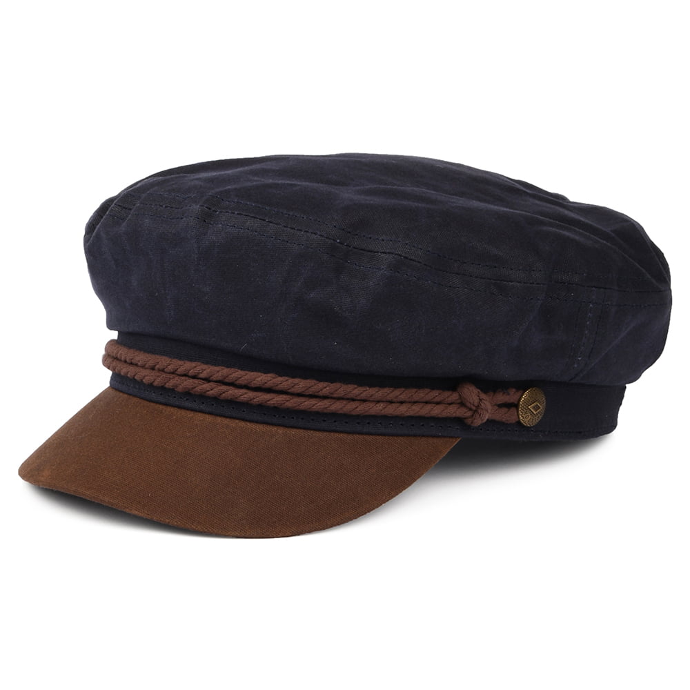 Brixton Hats Waxed Cotton Fiddler Cap - Navy-Brown
