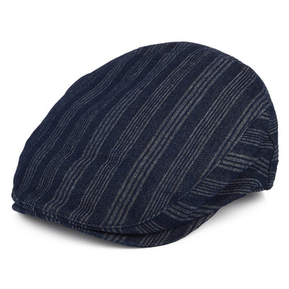 Bailey Hats Gulick Striped Cotton Flat Cap - Dark Denim