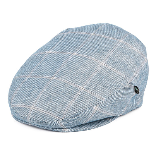 City Sport Windowpane Linen Flat Cap - Blue