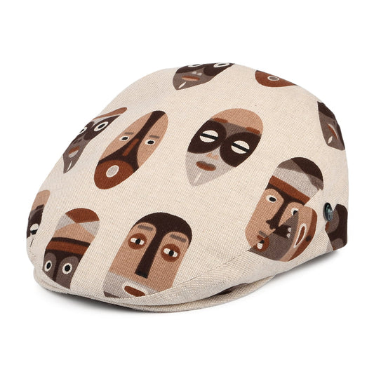 City Sport Tribal Mask Cotton Flat Cap - Natural