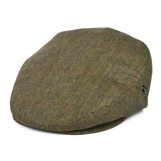 City Sport Windowpane Herringbone Pure Silk Flat Cap - Olive