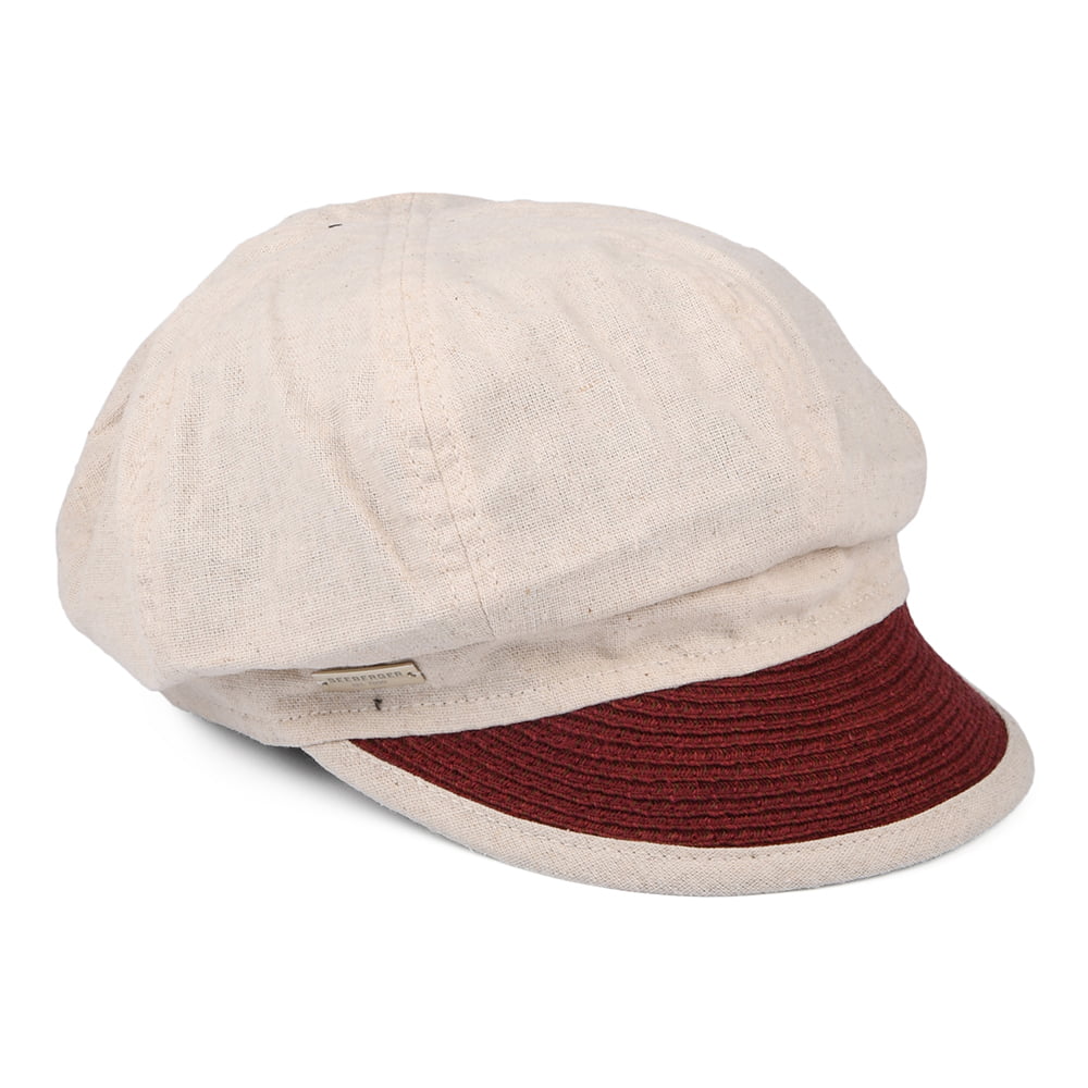 Seeberger Hats Cotton-Linen Baker Boy Cap - Sand-Burgundy