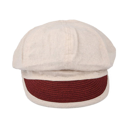 Seeberger Hats Cotton-Linen Baker Boy Cap - Sand-Burgundy