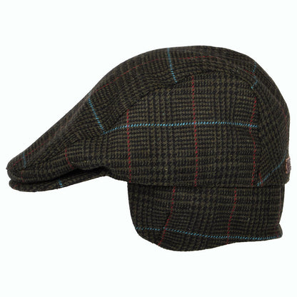 Barbour Hats Cheviot Windowpane Flat Cap With Earflaps - Dark Green