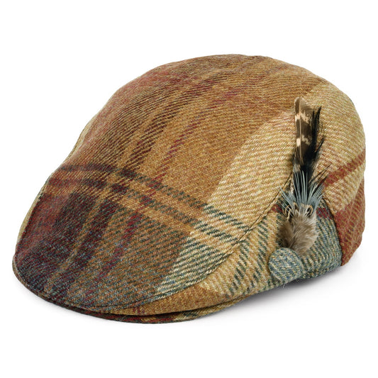 Failsworth Hats British Wool Tartan Feather Flat Cap - Mustard-Multi