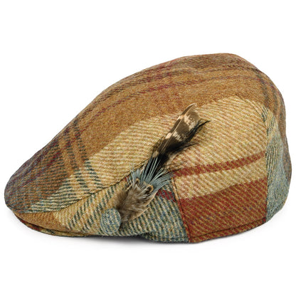 Failsworth Hats British Wool Tartan Feather Flat Cap - Mustard-Multi