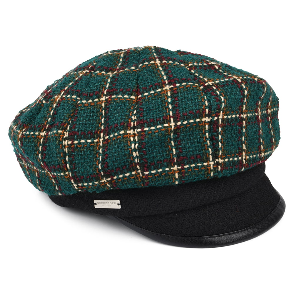 Seeberger Hats Check Baker Boy Cap - Petrol-Black