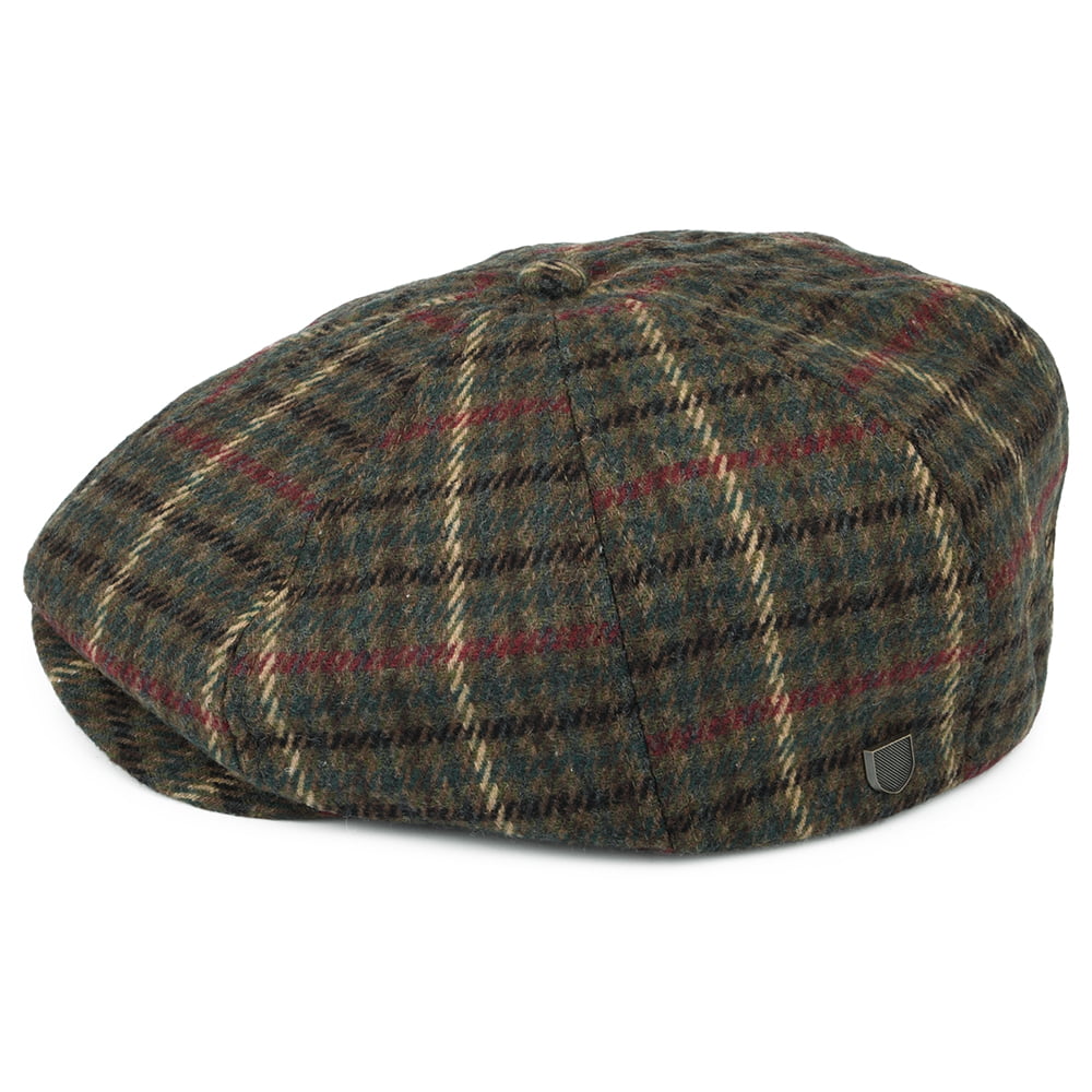 Brixton Hats Brood Check Newsboy Cap - Olive-Moss