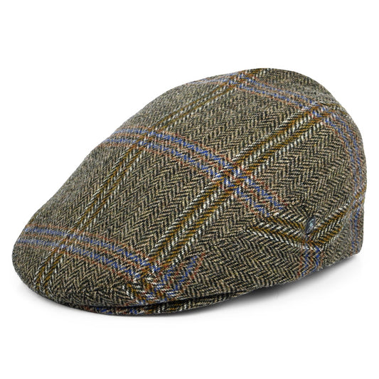 City Sport Windowpane Herringbone Virgin Wool Flat Cap - Tan-Black