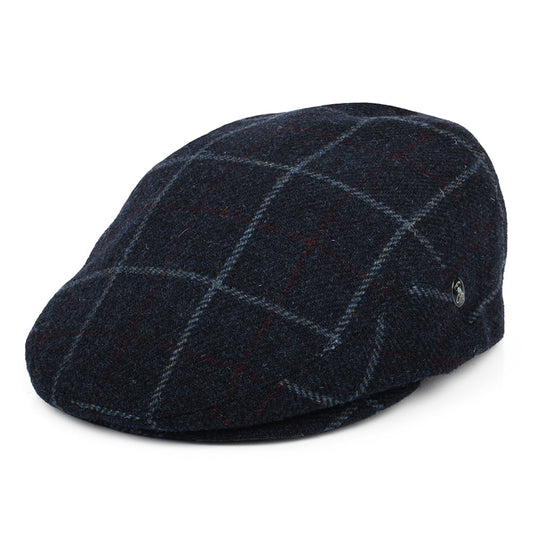 City Sport Windowpane Virgin Wool Flat Cap - Navy Blue OLD