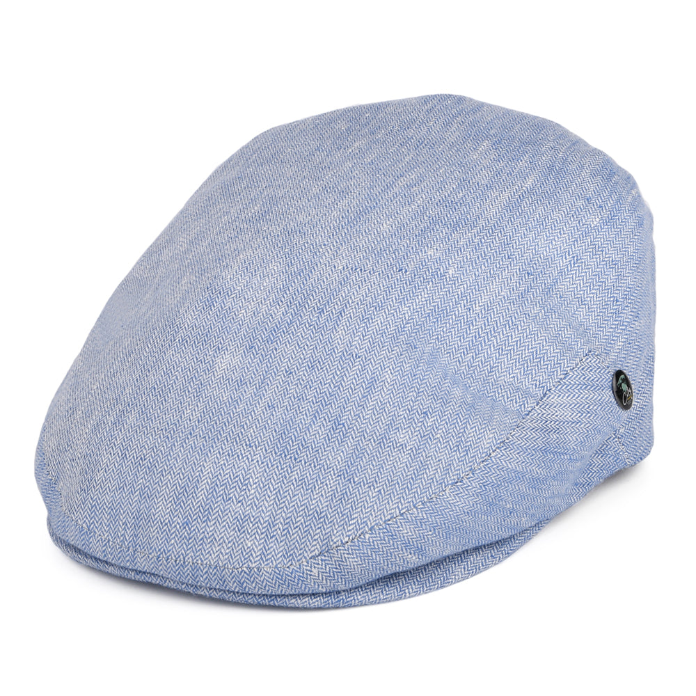 City Sport Micro-Herringbone Linen Flat Cap - Blue – Village Hats