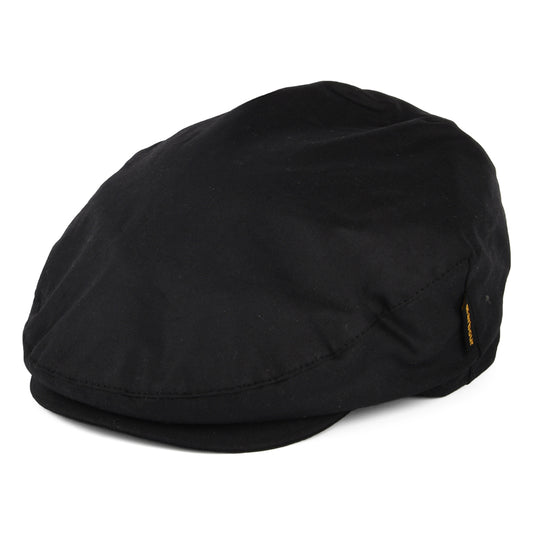 Barbour Hats Cheviot Waxed Cotton Flat Cap with Tartan Earflaps - Black
