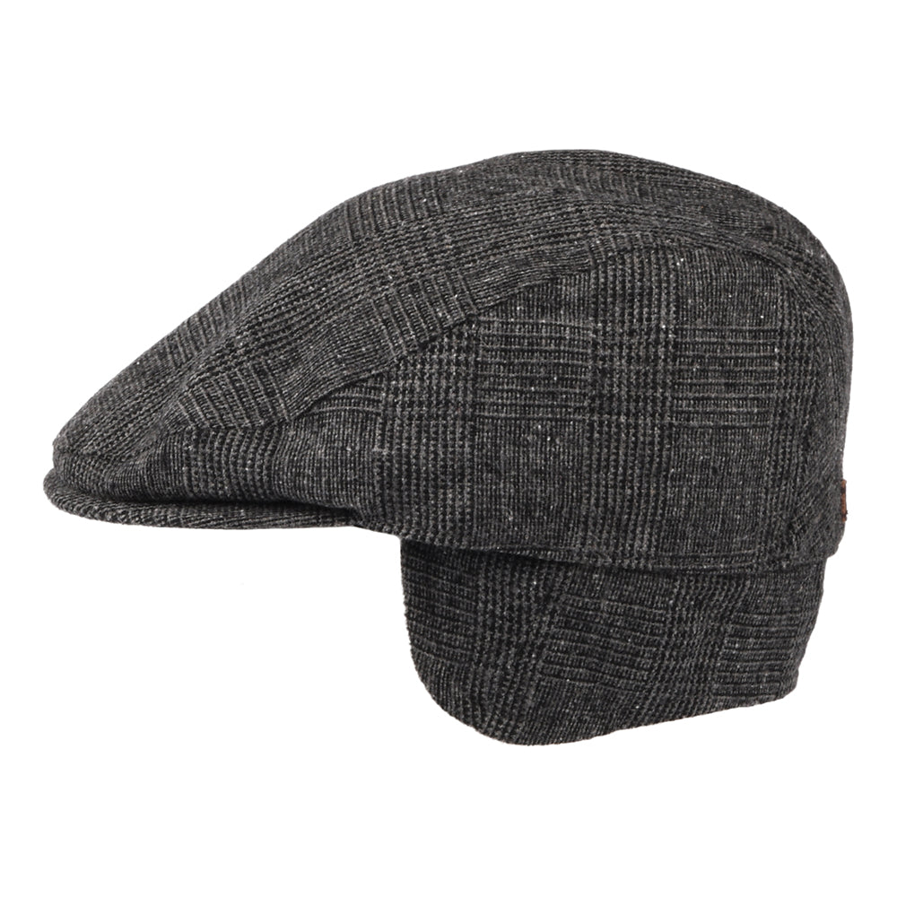 Barbour Hats Cheviot Prince of Wales Check Flat Cap With Earflaps - Charcoal