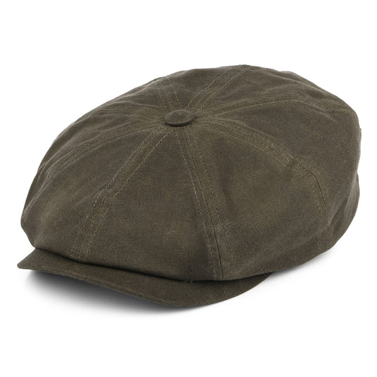 Stetson Hats Hatteras Vintage Waxed Cotton Newsboy Cap With Earflaps - Olive