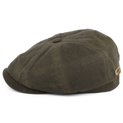 Stetson Hats Hatteras Vintage Waxed Cotton Newsboy Cap With Earflaps - Olive