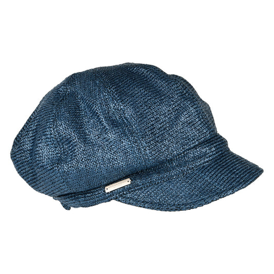 Seeberger Hats Faux Straw Baker Boy Cap - Denim Blue