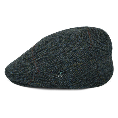 City Sport HARRIS TWEED Windowpane Herringbone Flat Cap - Grey-Blue