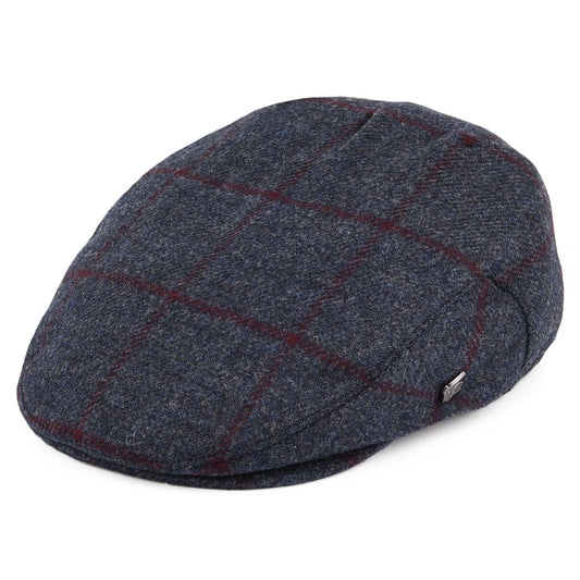 Failsworth Hats Cambridge Windowpane Moons Flat Cap - Navy-Burgundy