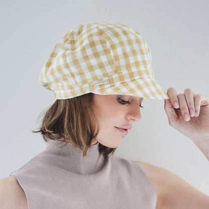 Seeberger Hats Checked Cotton Baker Boy Cap - Yellow-White