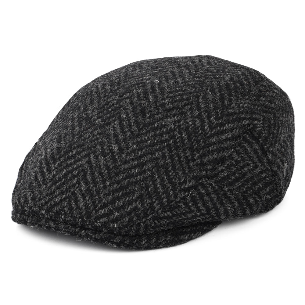 Jaxon & James Heavyweight Donegal Tweed Herringbone Drumbarron Flat Cap - Black-Charcoal