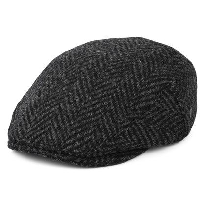 Jaxon & James Heavyweight Donegal Tweed Herringbone Drumbarron Flat Cap - Black-Charcoal