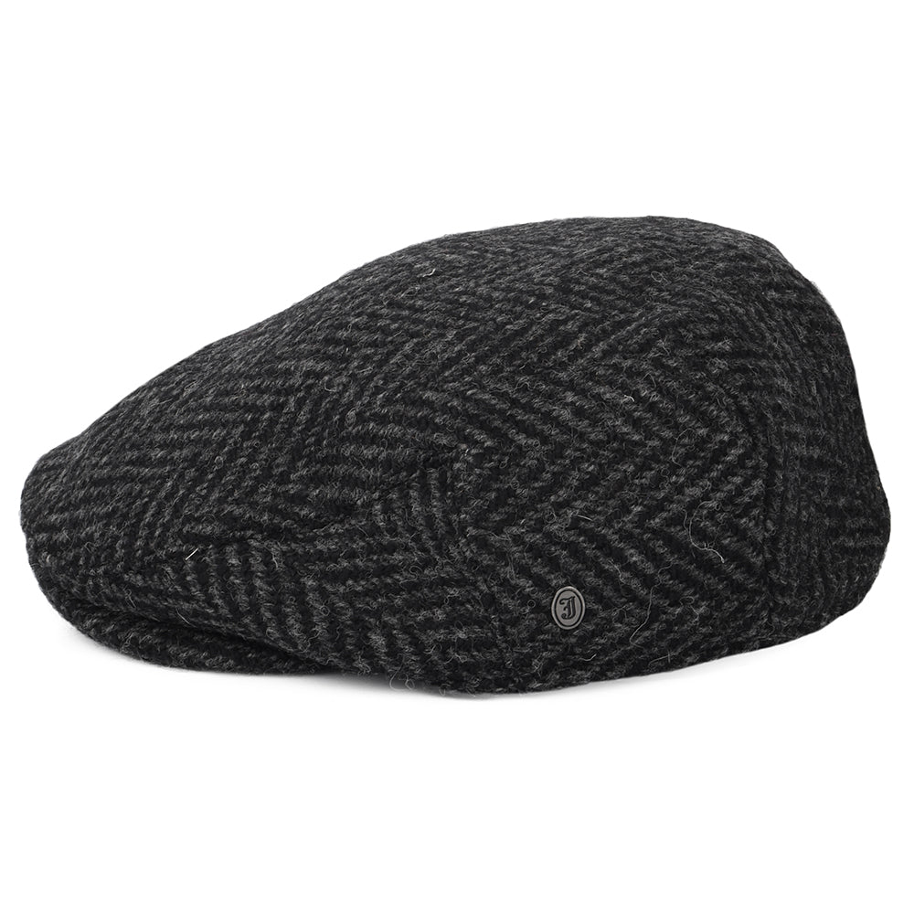 Jaxon & James Heavyweight Donegal Tweed Herringbone Drumbarron Flat Cap - Black-Charcoal