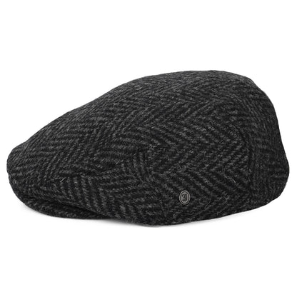 Jaxon & James Heavyweight Donegal Tweed Herringbone Drumbarron Flat Cap - Black-Charcoal