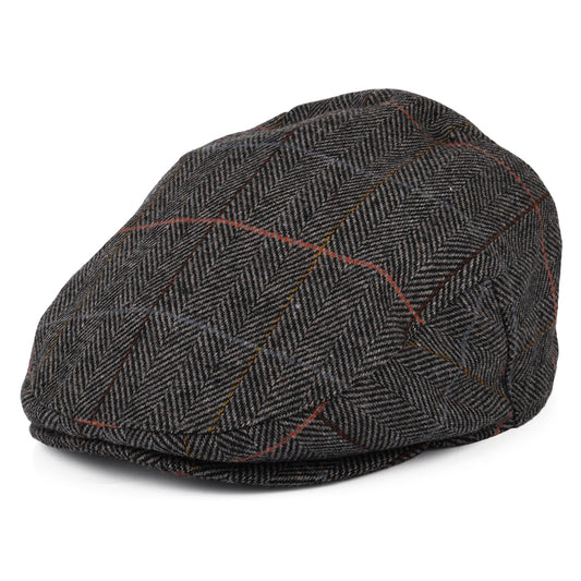 Barbour Hats Wilkin Windowpane Herringbone Flat Cap - Charcoal