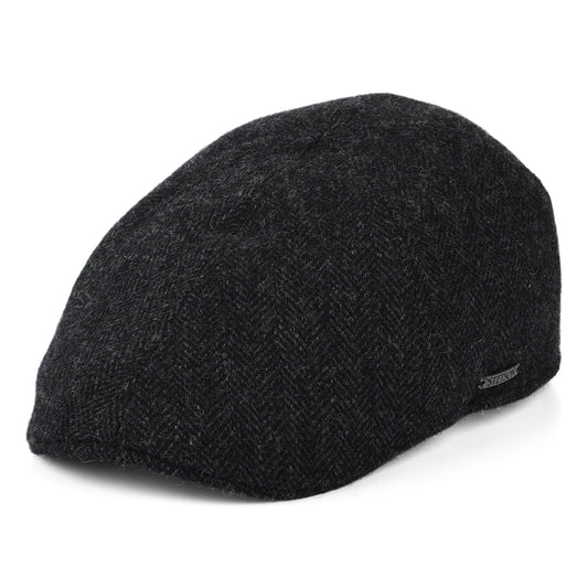 Stetson Hats Herringbone Wool Duckbill Flat Cap - Dark Grey