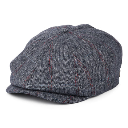 Brixton Hats Brood Windowpane Herringbone Newsboy Cap - Washed Navy-Beige