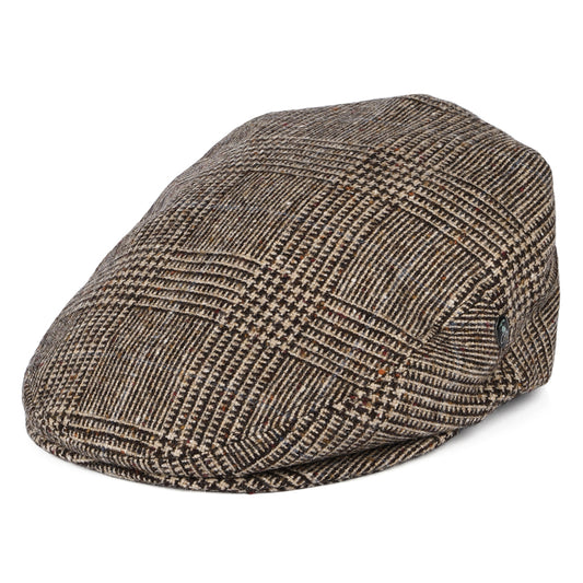 City Sport Donegal Tweed Prince Of Wales Check Flat Cap - Brown