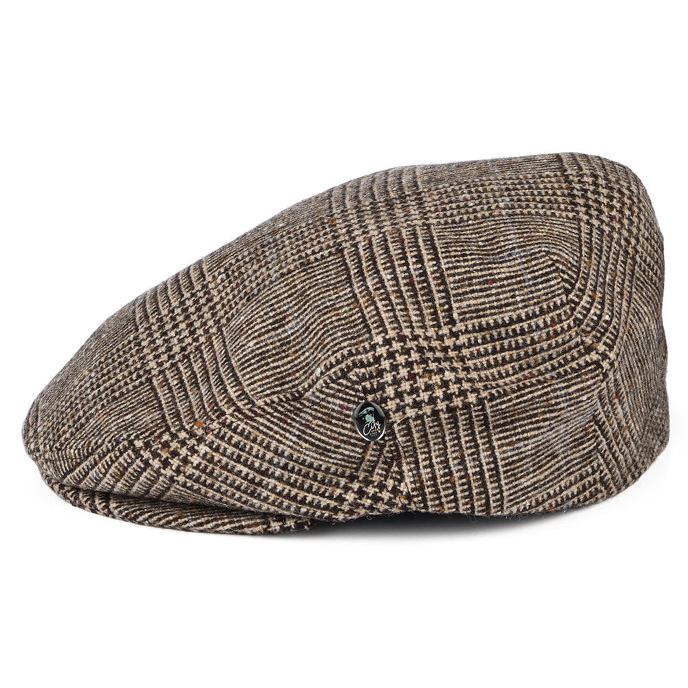 City Sport Donegal Tweed Prince Of Wales Check Flat Cap - Brown