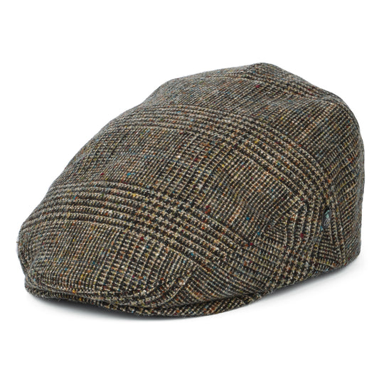 City Sport Donegal Tweed Prince Of Wales Check Flat Cap - Olive